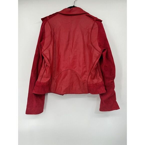 Zac Posen Target Leather Suede Moto Jacket Red Woman’s Bomber Size large - Picture 5 of 10